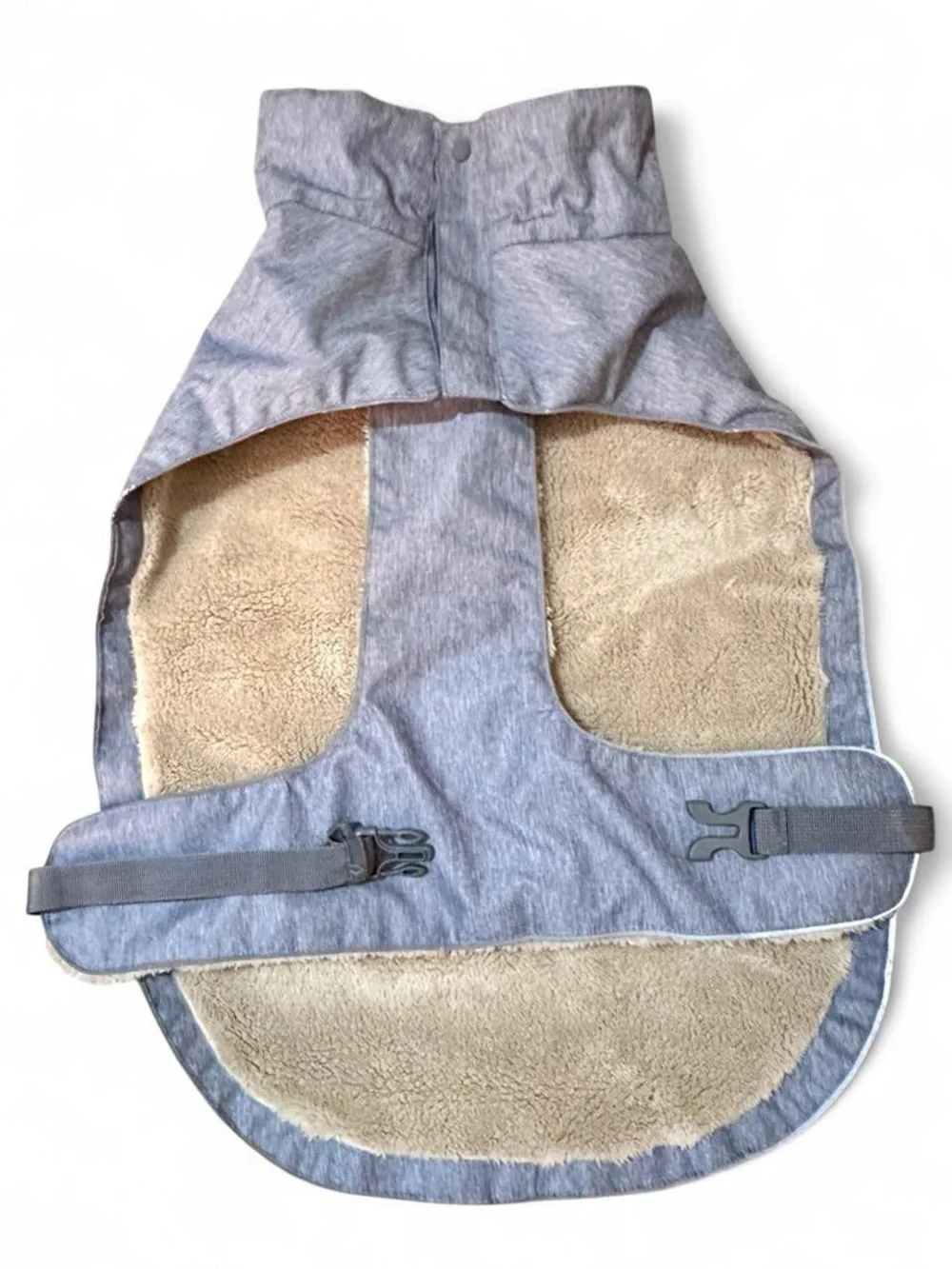 Heather Gray Dog Coat with Sherpa Lining, Size XXL